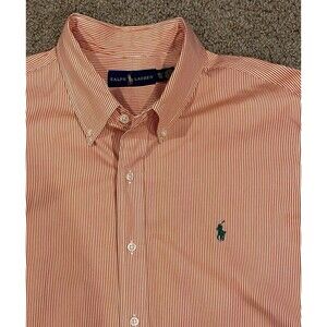 Ralph Lauren Dress Shirt Button Up Long Sleeve‎ Mens X Large Orange Striped
